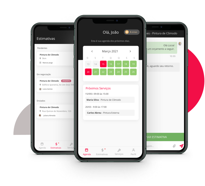 Imagen de 3 celulares com app iphix connect aberto